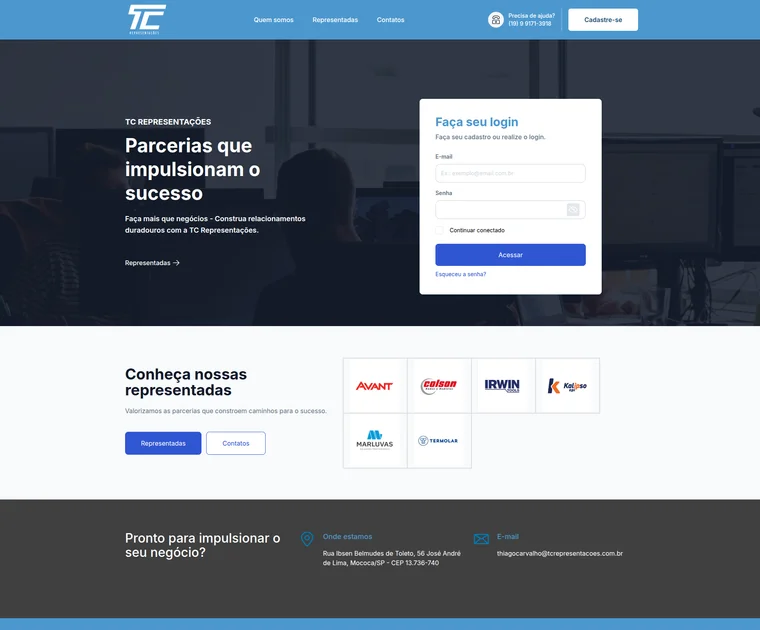 TC Representações B2B platform: gated wholesale storefront for construction materials